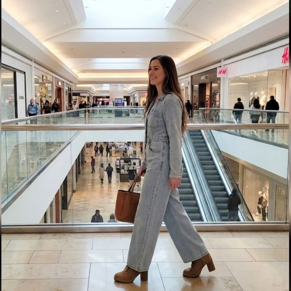Denim Wide Leg Jumpsuit Bohomien Retro Utility Chic - Picture 6 of 6